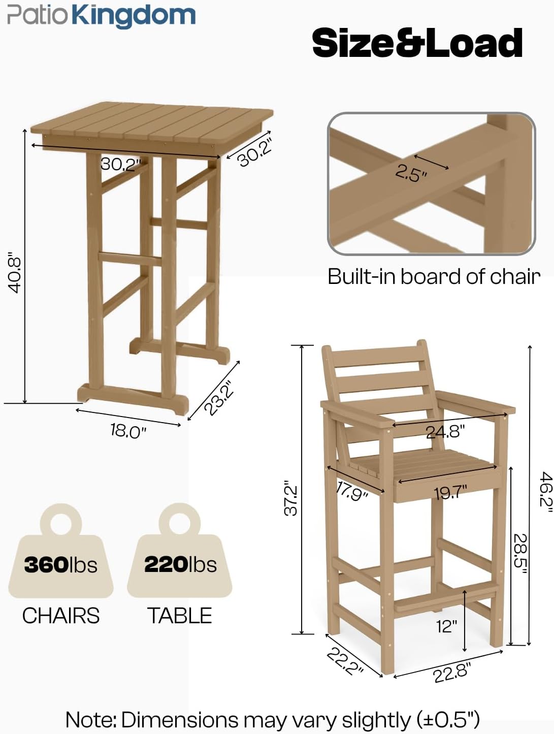 3-Piece Outdoor Bar Set with Beige 11FT Cantilever Umbrella, HDPE Tall Balcony Adirondack Chairs and Table, Outdoor Bar Stools for Patio (Brown)