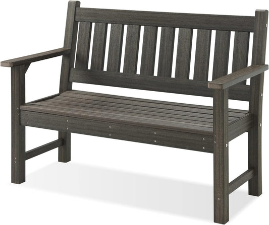 Outdoor Bench, 2-Person Garden Bench, Poly Lumber Patio Bench for Outdoors, Porch, and Park (Dark Brown)
