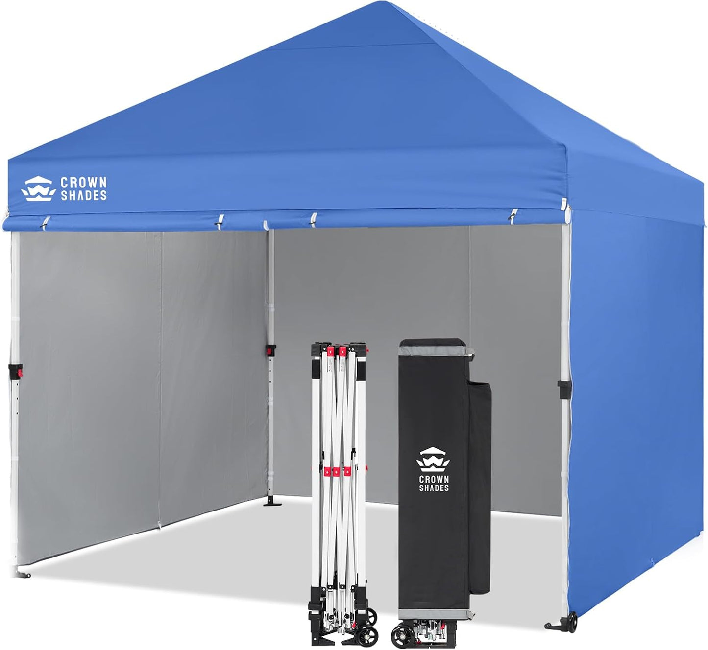 CROWN SHADES 10x10 Pop Up Canopy Tent Instant Commercial 1-Person Setup Patended Centerlock with 400D Fabric, 4 Sidewalls, 4" Wheels, 4 Upgraded Weights, Sto'N Go Bag, Blue
