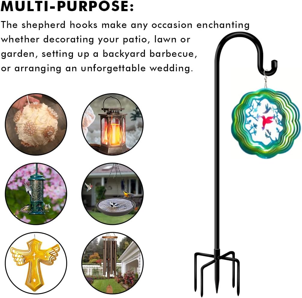 76 in Outdoor Shepherd Hooks for Hanging Plants, Garden Adjustable Heavy Duty Hummingbird Feeder Pole Stand Hanger with Stand for Solar Lantern Flower Baskets Wind Chimes, Black 1 Pack