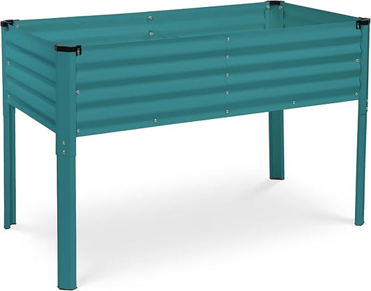 Galvanized Raised Garden Beds Outdoor with Legs // 48×24×31in Elevated Planter Box for Vegetables, Flowers (Turquoise) // Large Metal Garden Bed for Backyard Patio Gardening