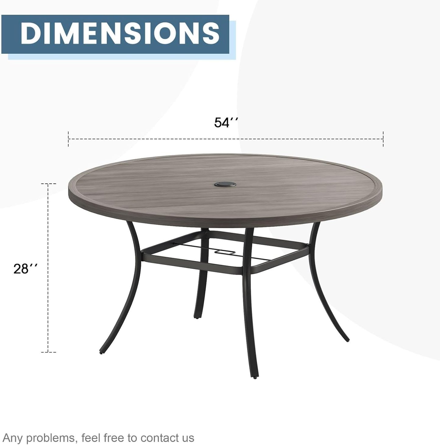 DIFY Patio Round Dining Table, 53" All Weather Round Outdoor Table with 1.57" Umbrella Hole for 8 Person, Perfect for Yard, Balcony and Lawn, Grey Wood-Like