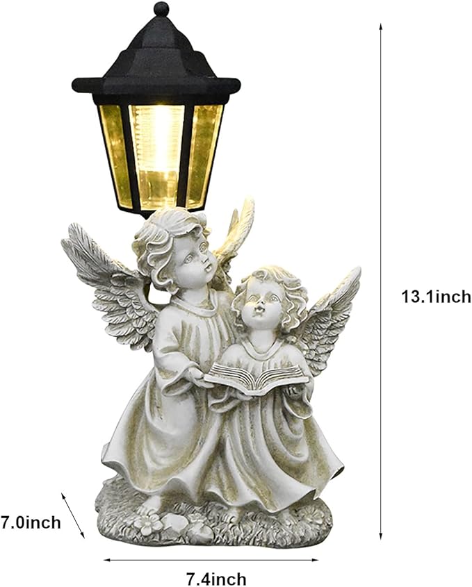 Solar Garden Outdoor Decor Statues Winged Angel Reading with Light,Outside-Outdoor Decorations Sculptures for Patio Yard Lawn Walkway Ornaments Clearance Gifts for Mom Grandma Birthday