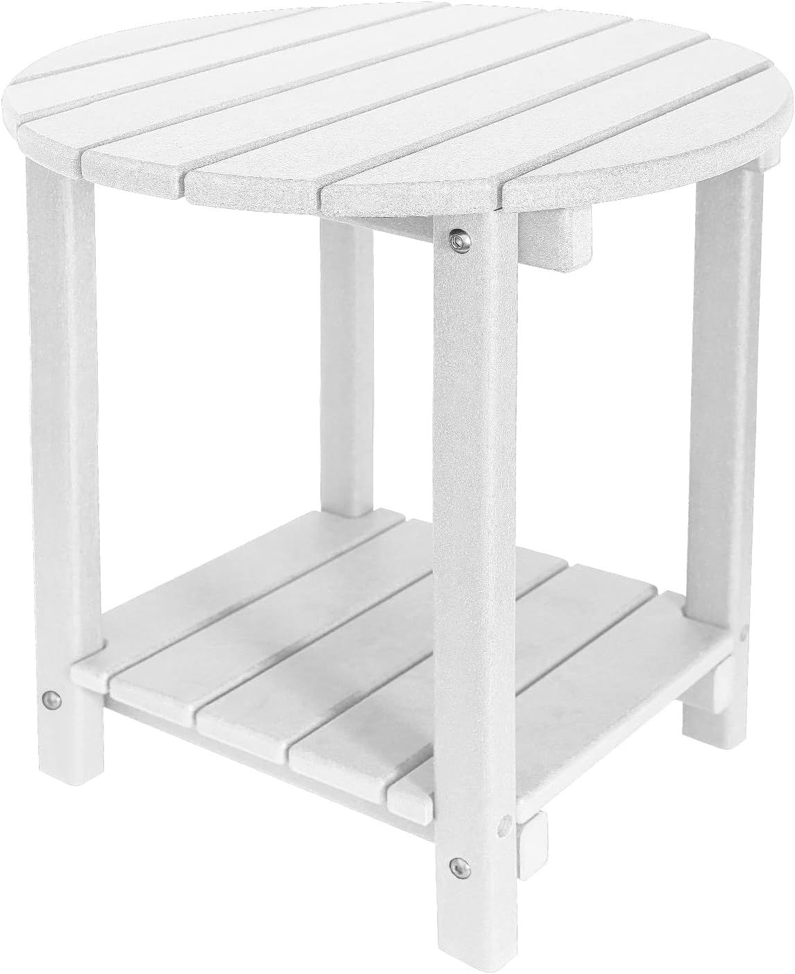 Adirondack Round Outdoor Side Table 2-Tier Storage Patio Side Table, HDPE End Tables for Backyard Pool Porch Garden Lawn (White)