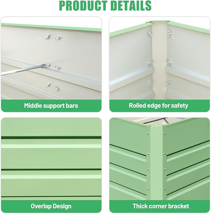 SnugNiture 4x2x2FT Raised Garden Bed Galvanized Planter Garden Boxes Outdoor, Deep Root Planter Raised Bed for Vegetables Flowers Herbs,Green