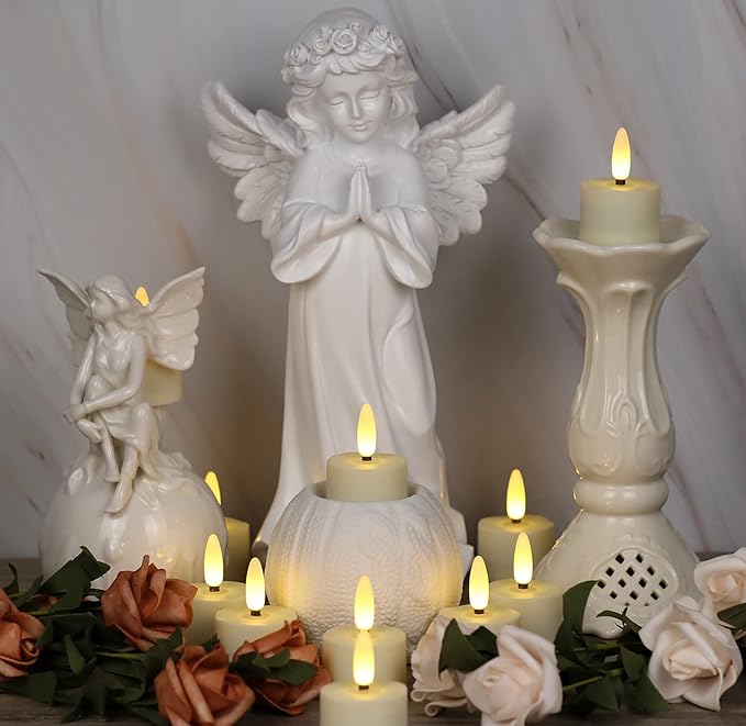 12 PCS 3D Wick Rechargeable Flameless Tealight Candles with Remote and Timer, Battery Operated Flickering LED Tea Lights, Durable & Lovely Fake Tea Candles, Ideal for Pumpkin/Bar/Party Decor