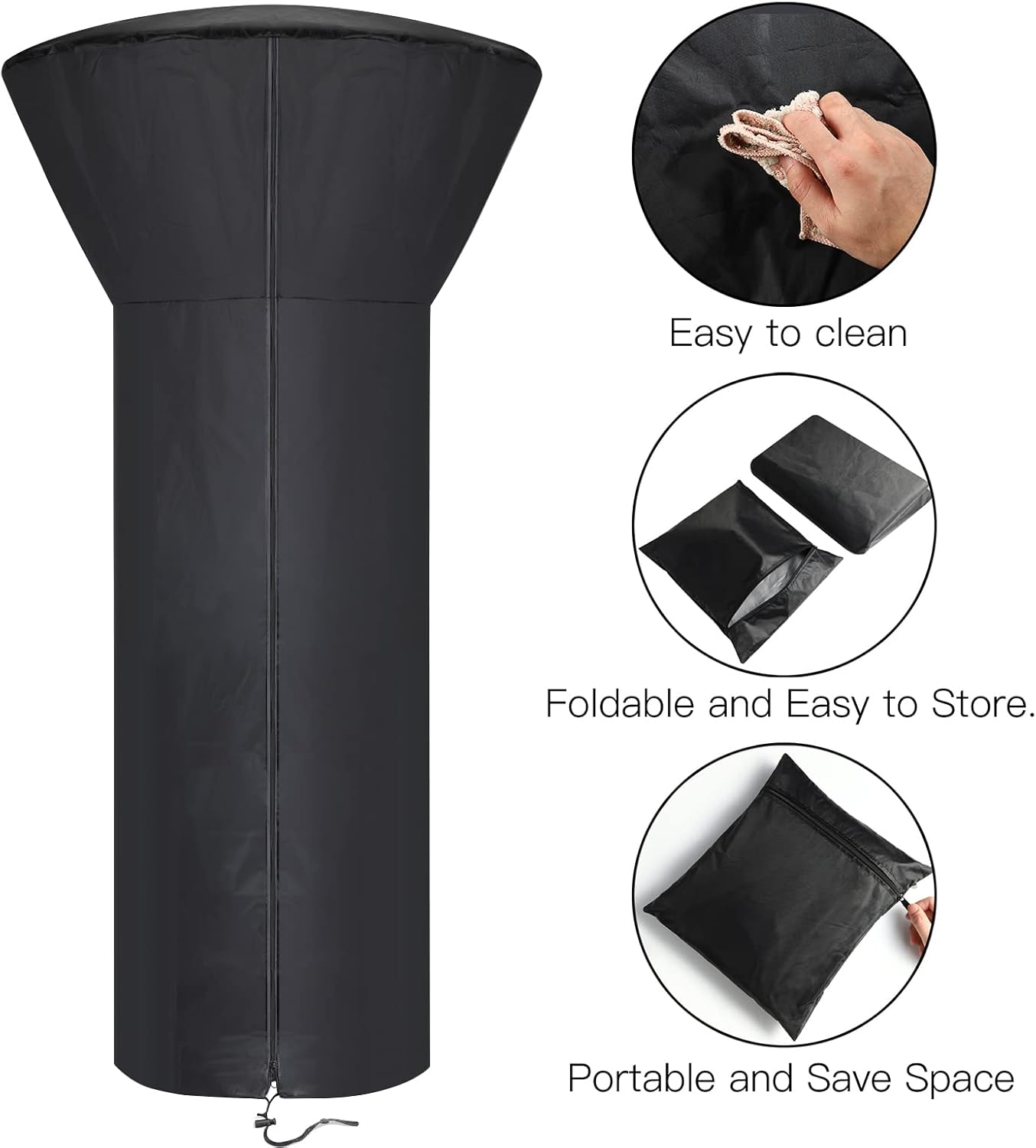 Patio Tabletop Heater Covers with Zipper and Storage Bag,Waterproof,Dustproof,Wind-Resistant,Sunlight-Resistant,Snow-Resistant,Black,38'' Height x 24" Dome x 14.5" Base