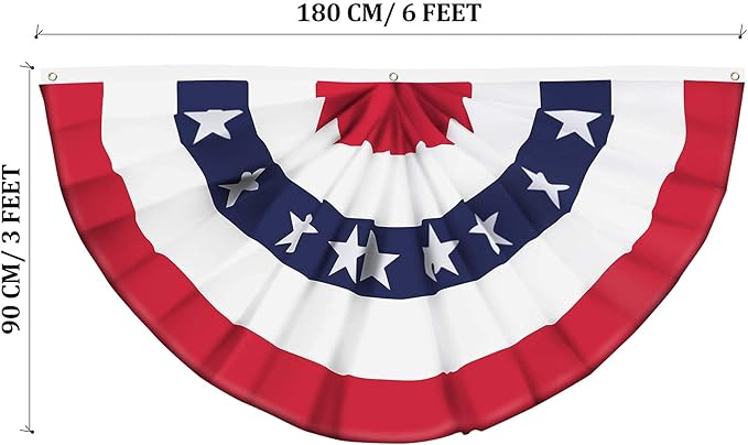 USA Pleated Fan Flag American US Bunting Flag Patriotic Half Fan Banner Flag with Canvas Header and Brass Grommets for 4th of July Memorial Day Indoor Outdoor Decoration (2, 3x6 Feet)