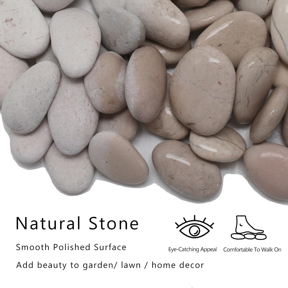 12 inch River Rock Stepping Stone - Pavers for Outdoor Garden Walkway, Landscaping - Polished Pebble Step Stones for Patio Yard Lawn Pathway, Set of 6 (Hexagon,White)