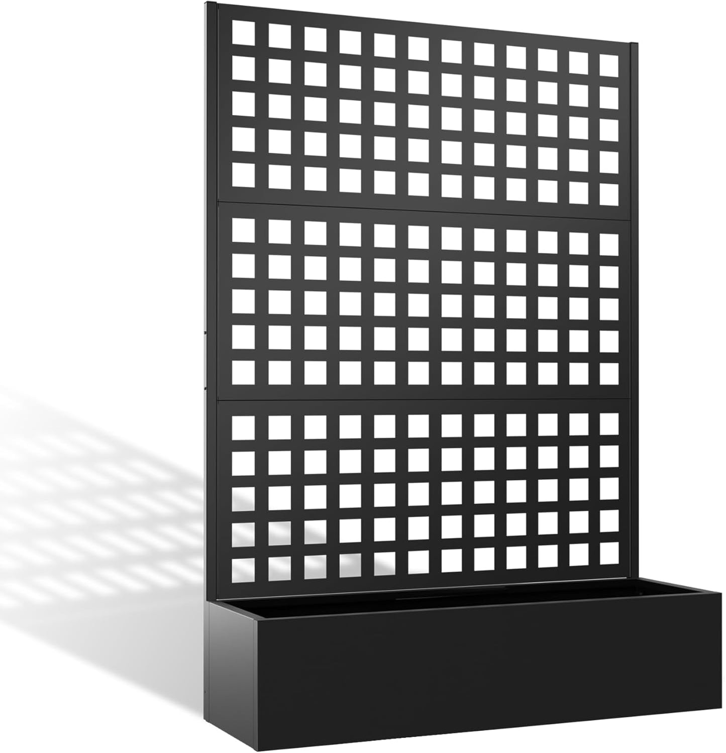 Metal Planter Box with Trellis, Heavy-Duty Raised Garden Bed for Climbing Plants, Drainage Hole, Outdoor Planter Box with Privacy Screen，47''L×16''W×71''H