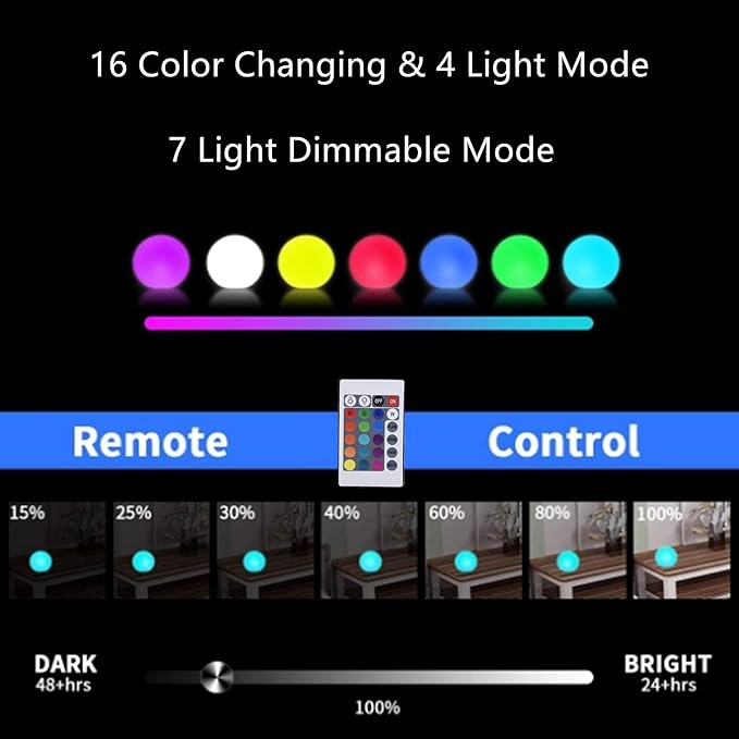 8-Inch LED Ball Light, Multi-Color Rechargeable Night Lights Waterproof Dimmable Mood Lamp with Remote for Home Garden Patio Party Bar Decors