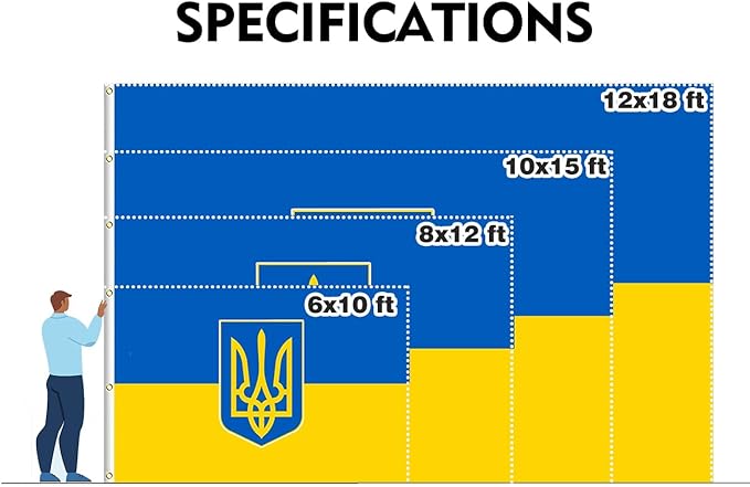 Ukraine Trident Extra Large Flag 6x10FT Giant Ukrainian Coat of Arms National Polyester Banner With 3 Grommets Fade Resistant Vivid Color For Patriotic Festival Events Party Decoration