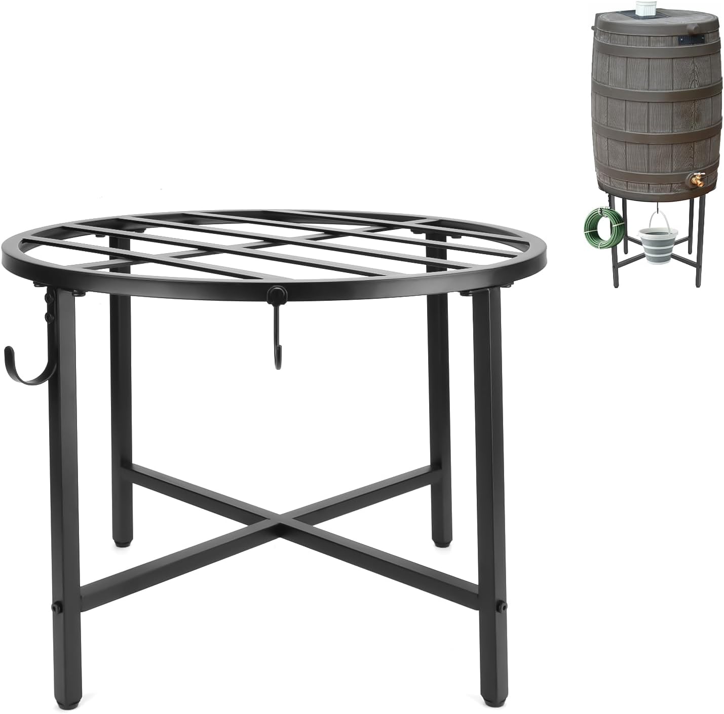 Z8 Rain Barrel Stand with Bucket & Hose Hooks Heavy Duty Water Collection Base Suitable for 45/50/55 Gallon Outdoor Rain Barrel