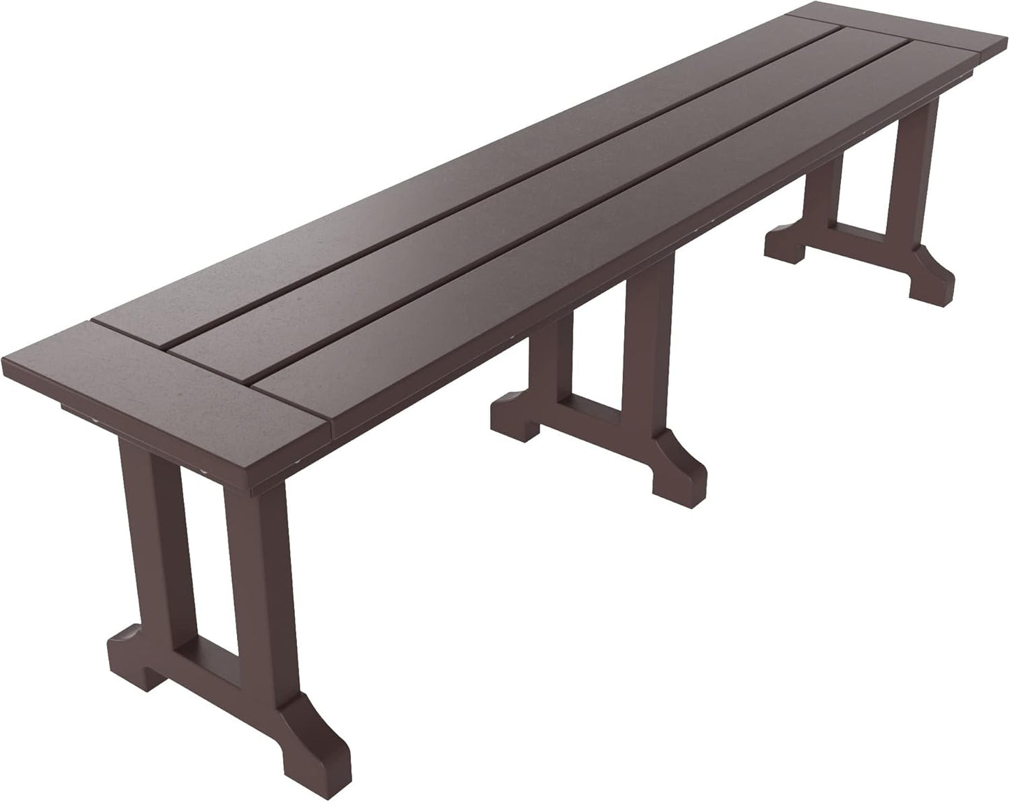 WestinTrends Malibu 65" Outdoor Dining Bench, All Weather Resistant Poly Lumber Patio Garden Bench Trestle Long Bench for Both Outdoor and Indoor, Dark Brown