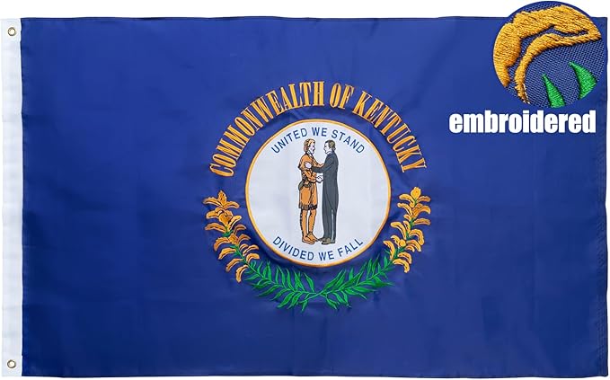 TOPFLAGS Kentucky State Flag 3x5 Outdoor KY Kentucky Flags Double Sided Embroidered Longest Lasting Heavy Duty Polyester Stronger Brass Grommets 4 Stitched Hemming Perfect for Outside