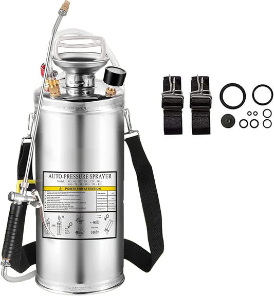 1.5Gal Stainless Steel Pump Up Sprayer Reinforced Hose, Hand Pump Sprayer with Pressure Gauge&Safety Valve, Adjustable Nozzle Suitable for Gardening (1.5 Gallon)