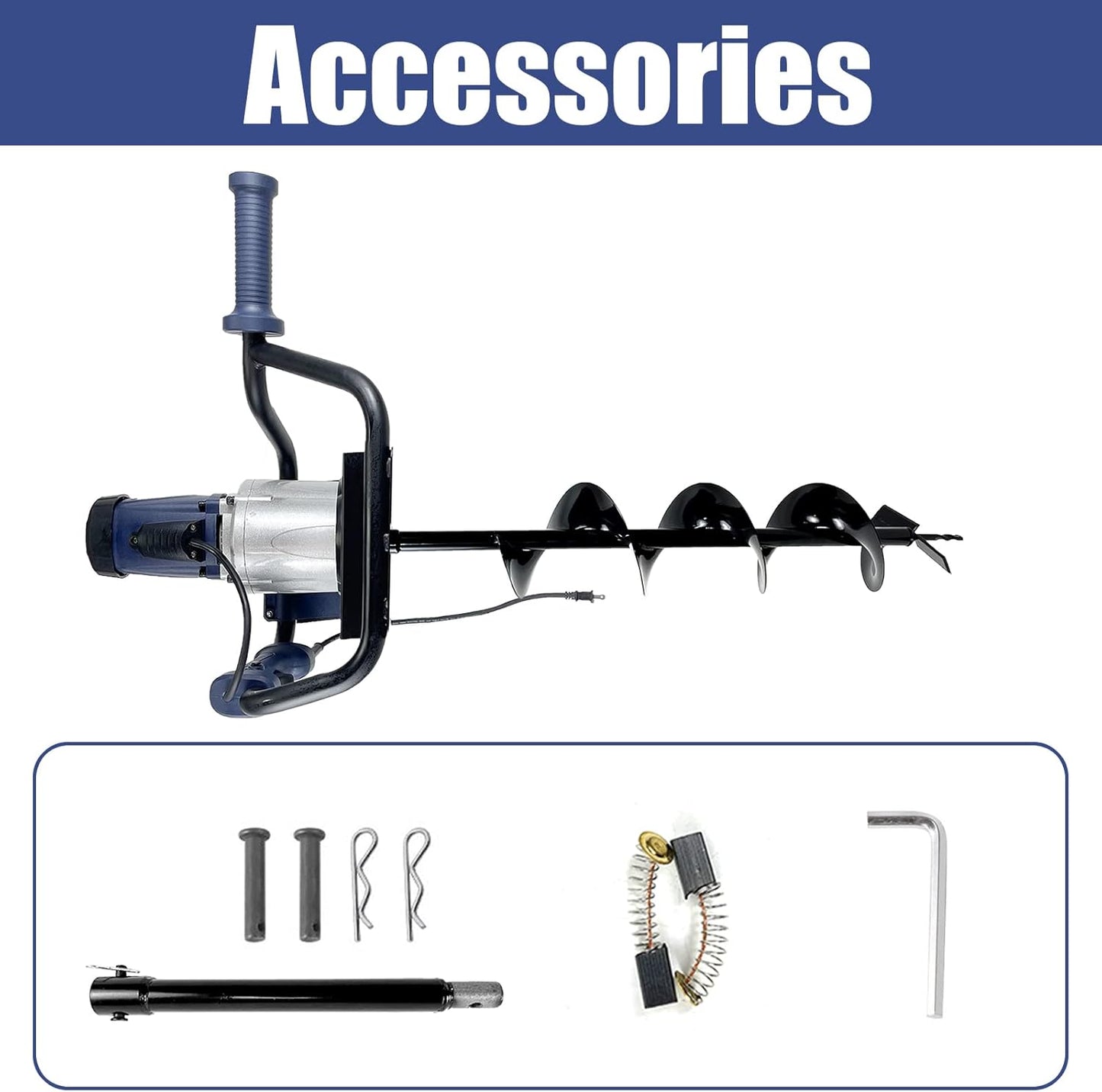 JACKCHEN 1500W Electric Post Hole Digger, Earth Auger with 6 inch Auger Drill Bit, Earth Auger Post Hole Digger Electric, Ideal for Post Hole Digging, Drilling, Tree Planting, Blue