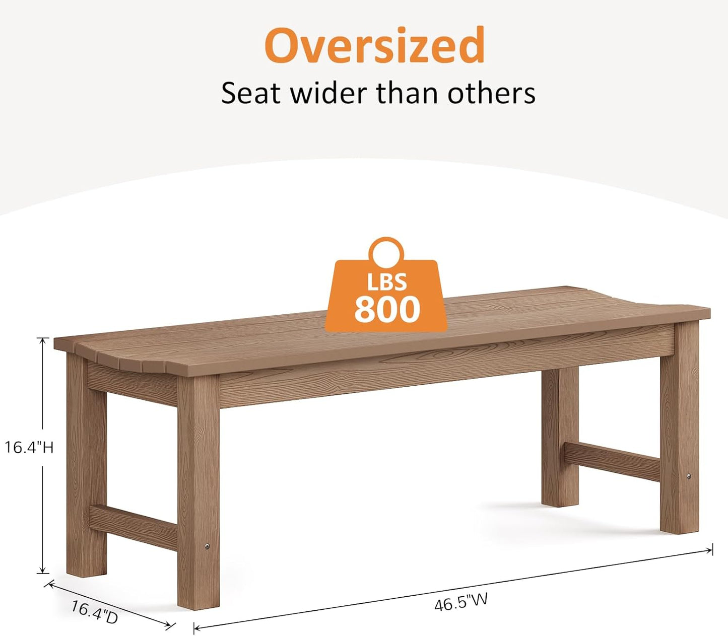 Outdoor Bench, 2-Person Patio Backless Bench Holds up to 800lbs, Weatherproof Garden Bench That Never Rot and Fade, Suit for Backyard, Porch, Patio, Deck and Entryway (Teak)