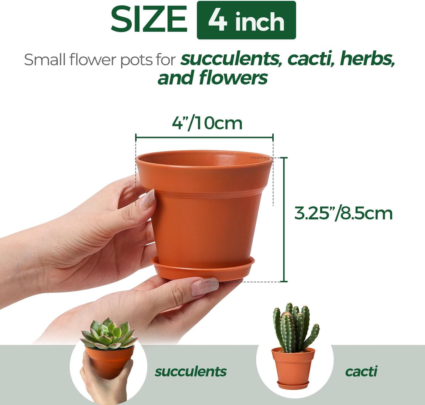 T4U 4 Inch Plant Pots 8-Pack, Small Flower Pots with Drainage Hole and Saucer, Decorative Nursery Pot Bulk for African Violet, Snake Plant, Succulent, Herb and Plants Indoor (8 Pcs 4" Pots)