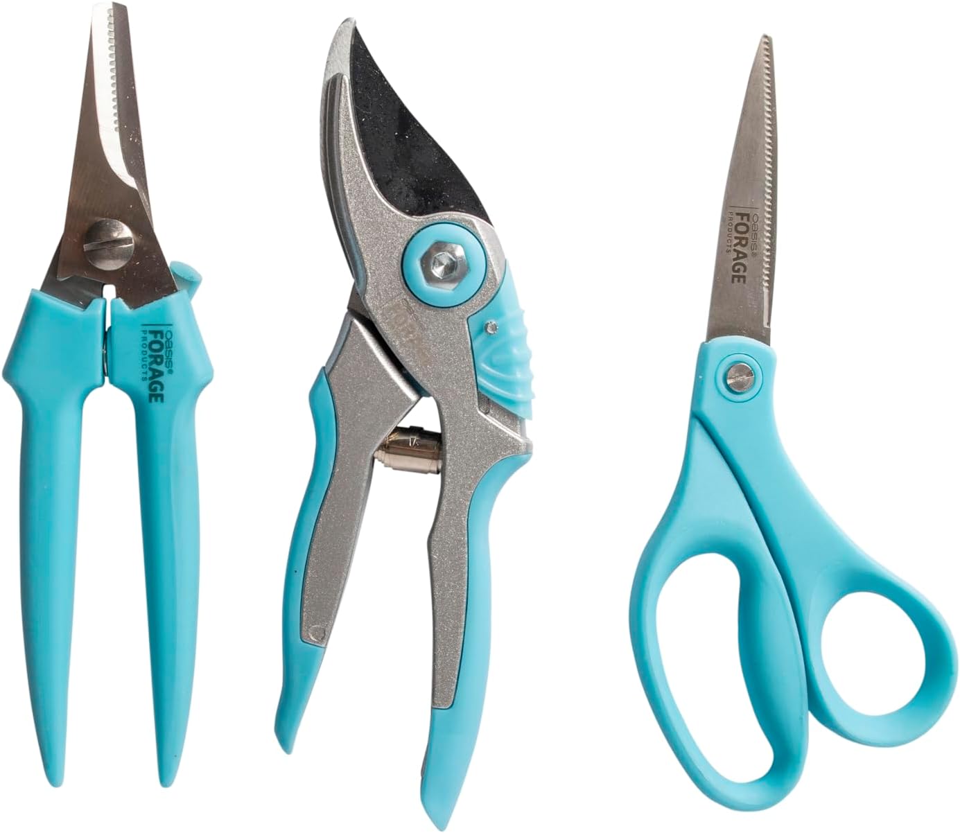 OASIS Forage Precision-Cut Floral Stem Shears | Stainless Steel Serrated Double Walled Blades | Bright Blue Ergonomic Handle
