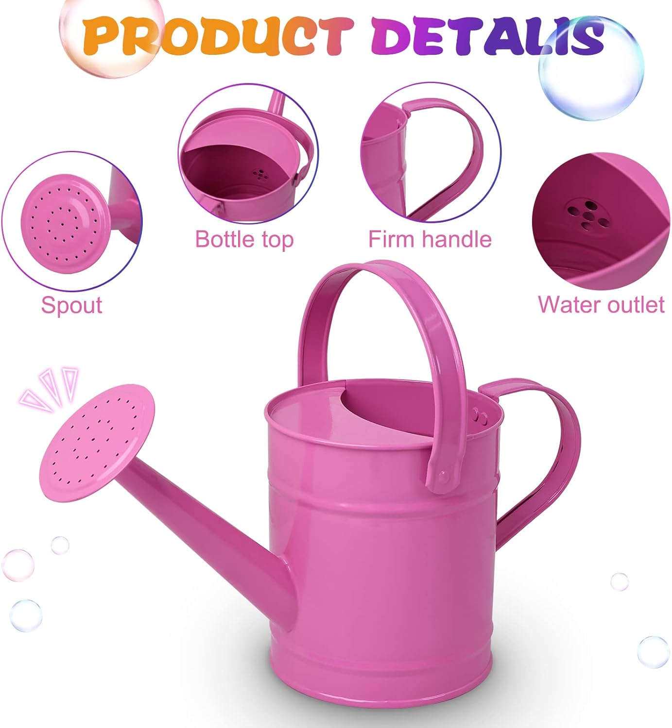 Finderomend 1.5 Liter Metal Watering Can,Iron Art for Kids Children Garden Watering Bucket Indoor Outdoor Home Office Gardening Plant Sprinkling Can (Pink)