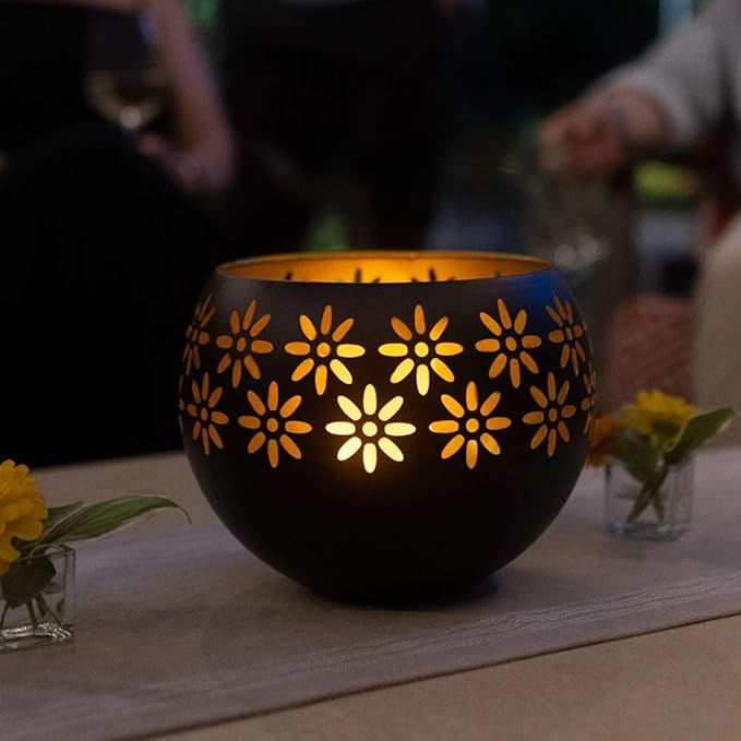 Original Solar Fire Bowl 8” (1-Pack) – Decorative Metal Solar Patio Light with Flickering Flame, Waterproof Dusk-to-Dawn Garden Lantern in Matte Black