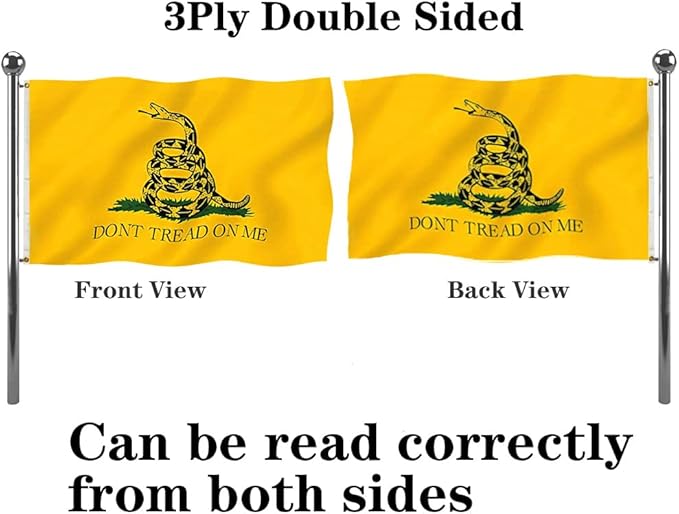 Jayus 340D Embroidered Gadsden Snake Flag 3x5 Outdoor- 2Ply Double Sided Nylon Dont Tread On Me Garden Flags Banners- Libertarian Garden Flag with Vivid Powerful Snake