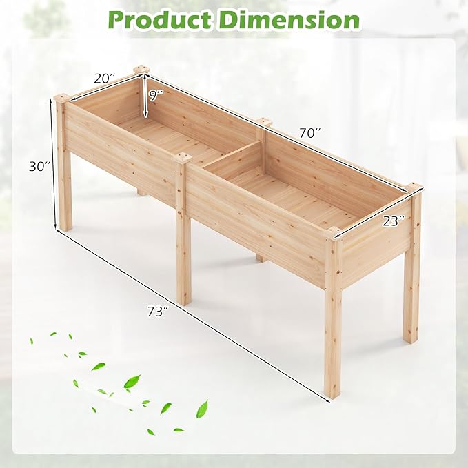 Giantex Raised Garden Bed, Elevated Wood Planter Box with Drain Hole, Gardening Planter Raised Bed for Planting Vegetables Flowers Succulents Herbs,73" Lx23 Wx30 H