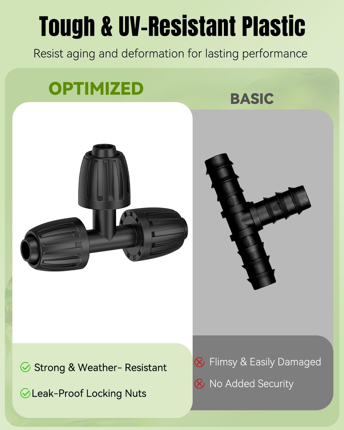 Pawfly 17 Pcs Drip Irrigation Fittings Kit for 1/2" Tubing, Barbed Drip Line Connectors with 4 Tees, 2 Standard Couplings, 3 Flow-Control Couplings, 4 Elbows, 2 Faucet Adapters & 2 End Caps