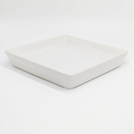 Square Plant Saucer 14 Inch 1 Pack，Plant Trays for Pots, White Ceramic Plant Saucers for Indoors Outdoors, Plant Drip Tray 4 6 8 10 12 14 Inch