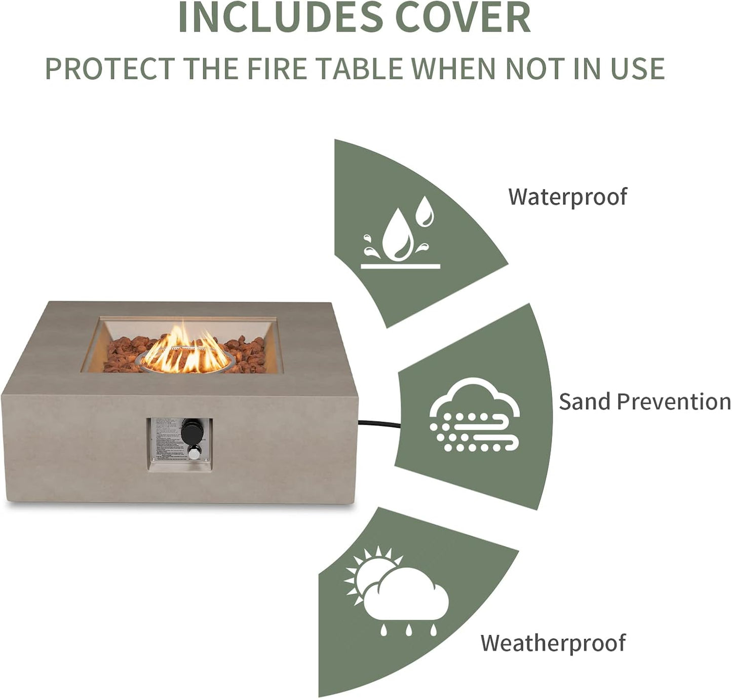 COSIEST Outdoor Propane Fire Pit Coffee Table w Square Faux Stone 35-inch Base, 50,000 BTU Stainless Steel Burner, Free Lava Rocks and Rain Cover(Gray)