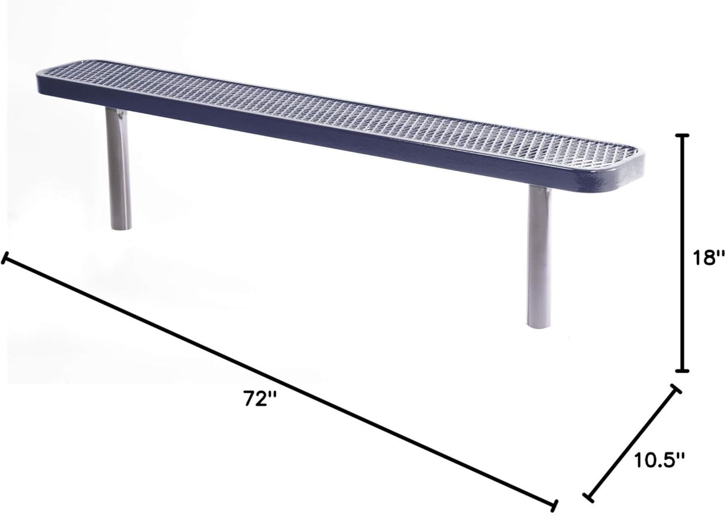 Coated Outdoor Furniture Heavy-Duty Outdoor Bench Thermoplastic Coated, Expanded Metal, Commercial-Grade Seating, Made in America (Inground Without Back, 6 Ft, Dark Blue)