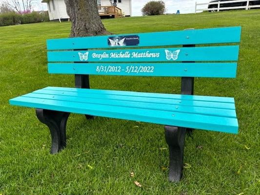 Memorial Park Bench with Color Filled epoxy Letters~Recycled Plastic~50 Year Plus Life
