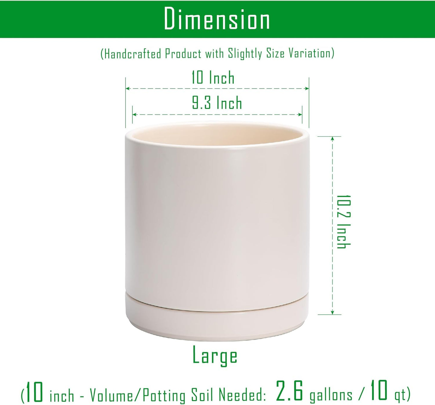 D'vine Dev Set of 2 Plants Pots, 10 Inch Ceramic Planter Pot for Plants with Drainage Hole and Saucer, Oatmeal, 94-V-E-8