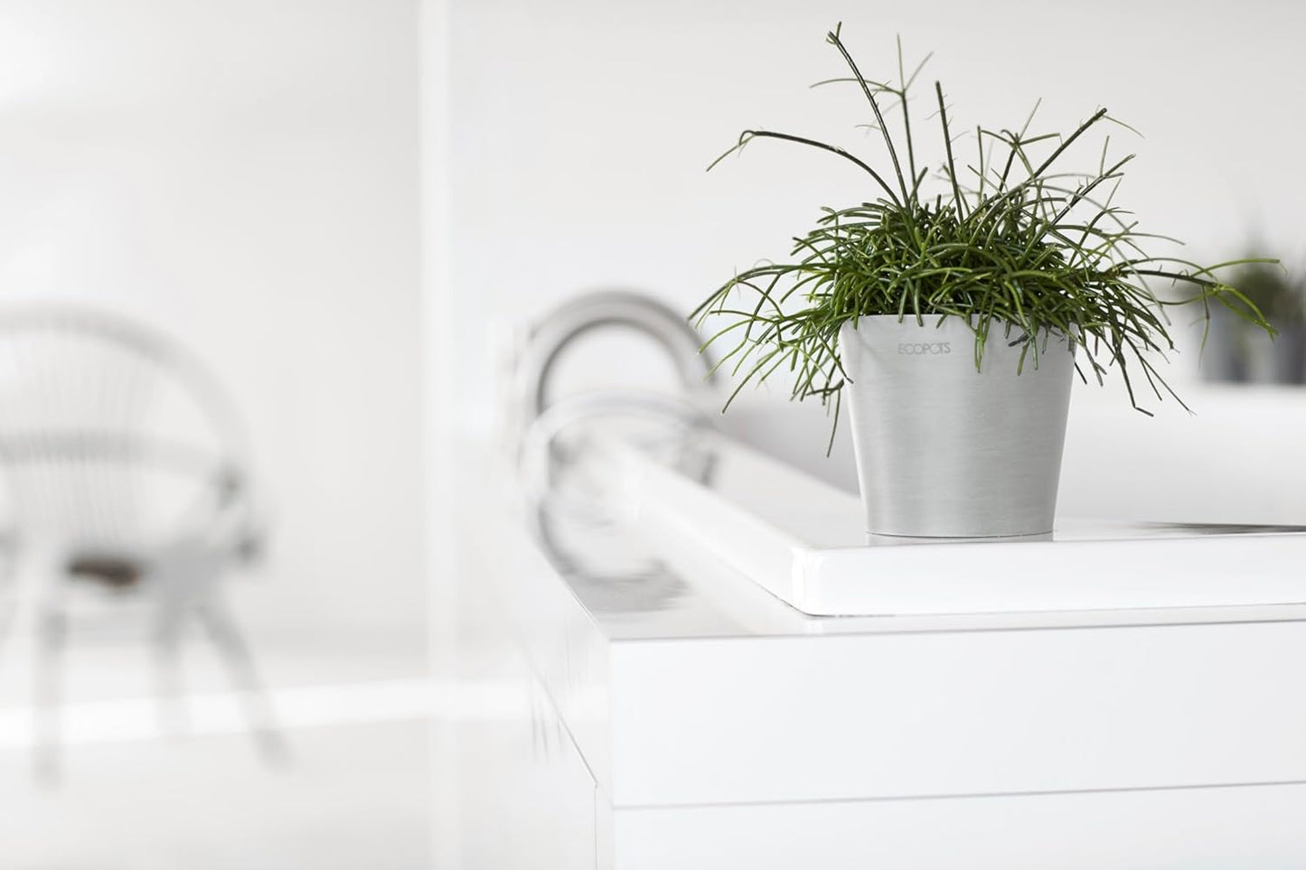 Ecopots Amsterdam Mini Durable Modern Round Recycled-Based Composite Flower Pot Planter, White Grey, 4"