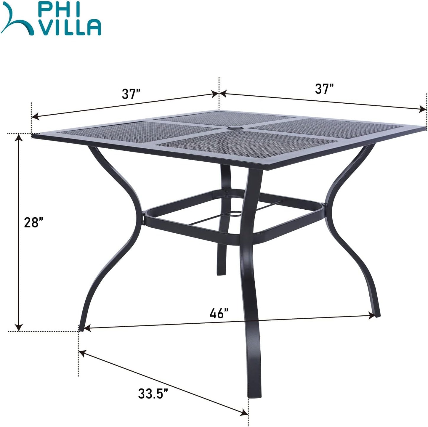 PHI VILLA 37 Inch Outdoor Dining Table Metal Steel Mesh Patio Dining Table Umbrella Table with 1.57" Umbrella Hole (Mesh)