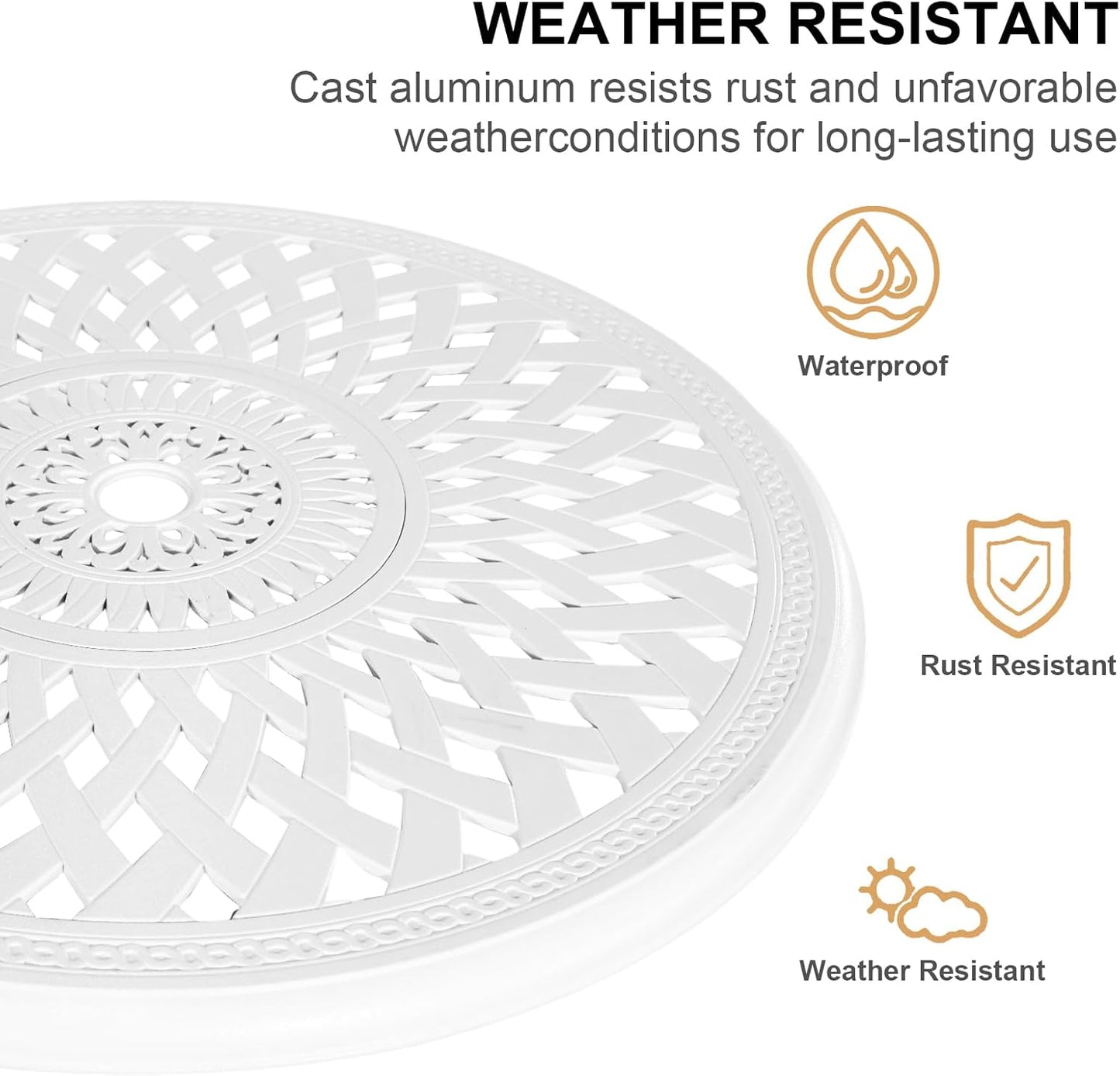 Outdoor Bistro Set 3 Piece, All Weather Bistro Table and Chairs Set, Cast Aluminum Patio Bistro Sets with 2.36" Umbrella Hole, Patio Furniture Set for Garden Porch