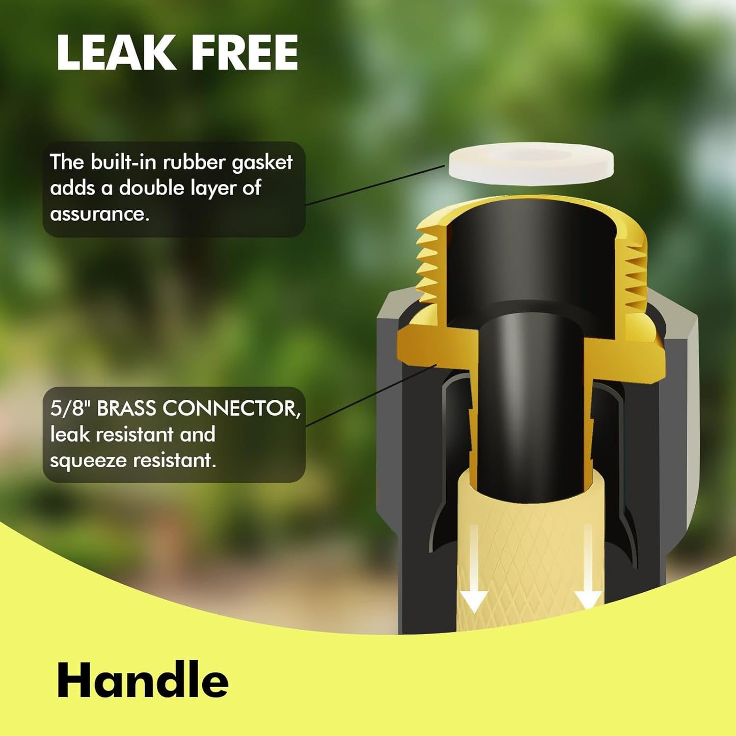 Garden Hose 100FT Heavy-Duty Premium 5/8'' Rubber 3-Layer Water Hose - Innovation Flexible Hybrid Lightweight Water Hose with Full Brass Male to Female Fittings (Green)