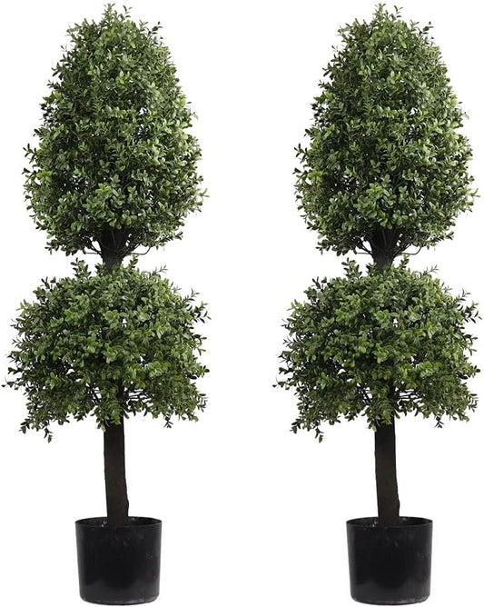 4ft Artificial Topiary Trees Boxwood Ball Shape Fake Trees Porch Decor, Outdoor Plants 2Pack
