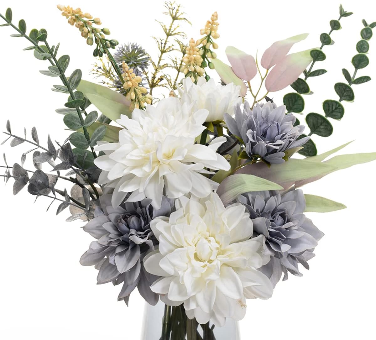 Fake Flowers Artificial Blue Flowers with Vase, Table Centerpieces for Dining Room, Silk Flower Arrangements for Home, Living Room Bathroom Plant Decor, Centerpiece Table Decorations