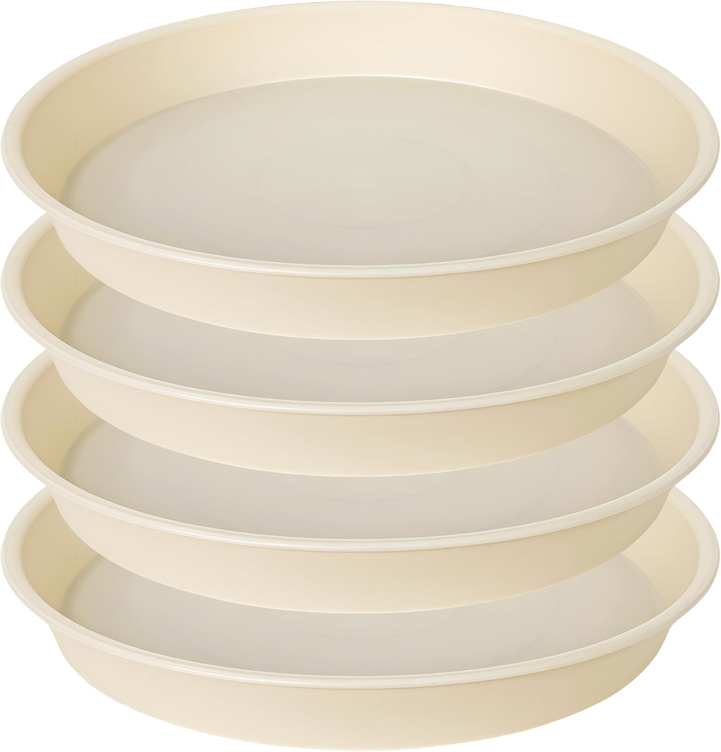 4 Pack of 18 19 inch Plant Saucer Drip Tray (16.6 inch Base), Heavy Duty Deep Plant Saucers for Pots, Plastic Flower Planter Water Trays for Indoors Outdoor (19", Beige)