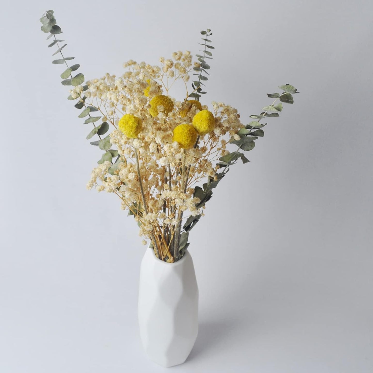 L'BREVOGA Dried Flower Bouquets, 100% Natural Flowers Craspedia/Baby’s Breath/Eucalyptus for Decoration Home Party (Billy Buttons)