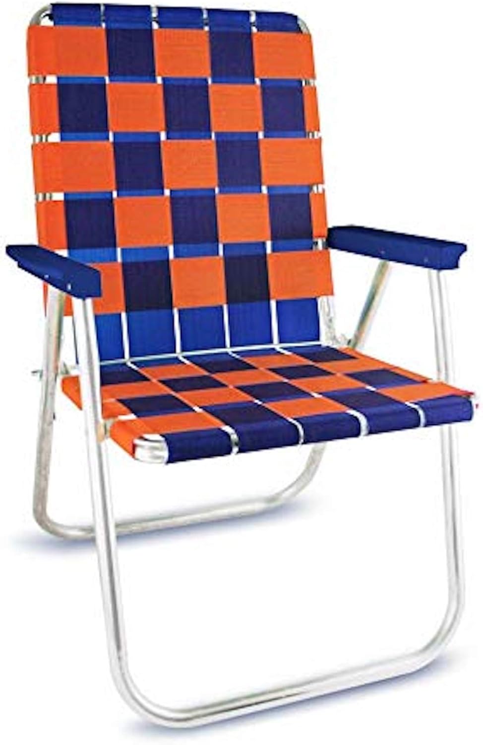 Lawn Chair USA Folding Aluminum Outdoor Patio Lawn Chair | Heavy-Duty Webbed Chairs for Camping, Sports, Beach, Yard & Tailgating | Lightweight Portable | Classic - Blue/Orange