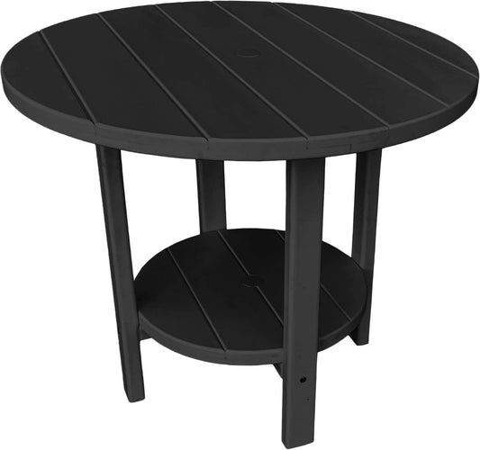 Phat Tommy Round Poly Resin Outdoor Patio Dining Table, All Weather Poly Patio Outdoor Furniture, Black