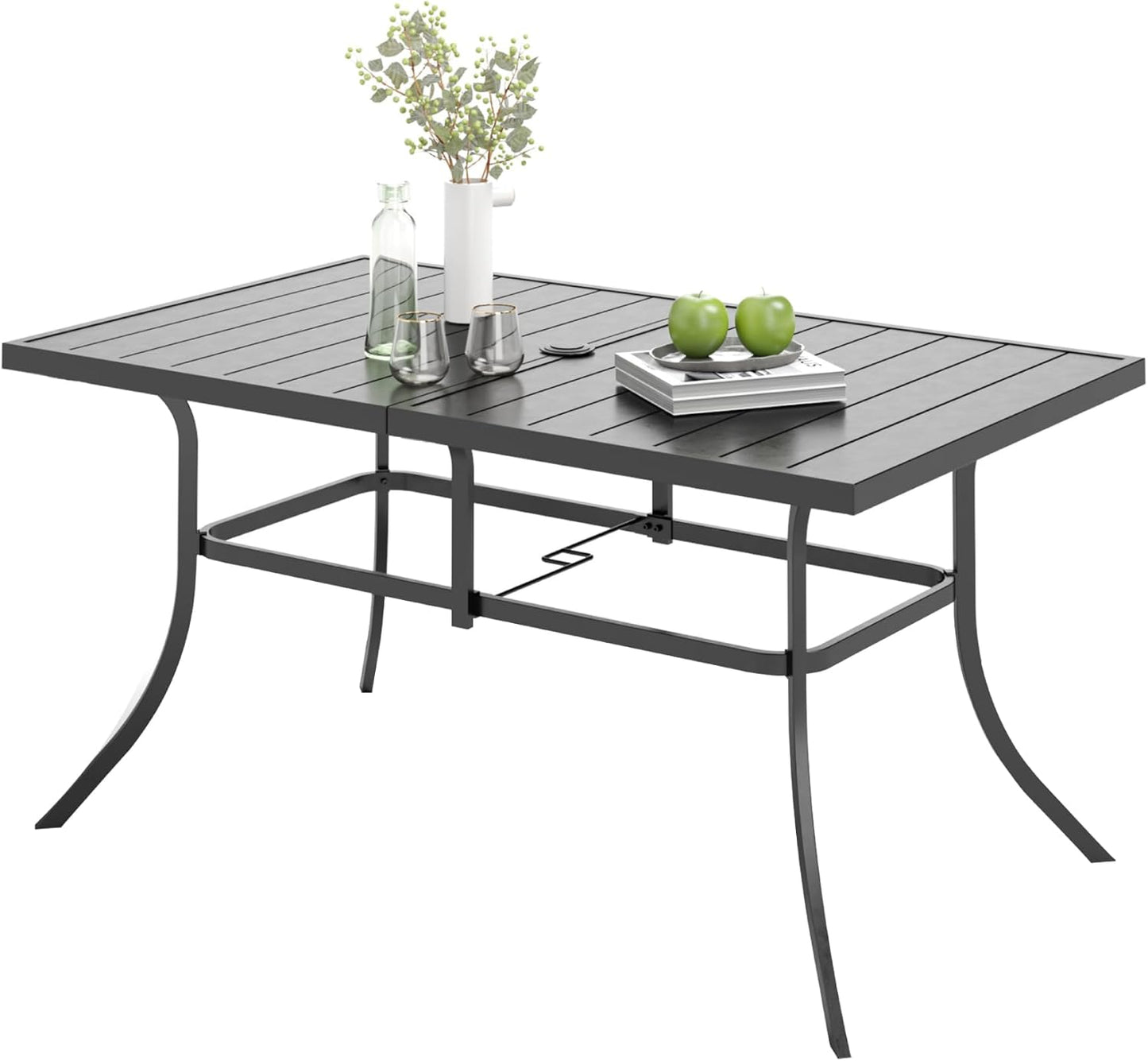 Outdoor Patio Dining Table for 6, 60" x 35" Rectangular Metal Patio Dining Table with Umbrella Hole for Garden, Backyard and Porch