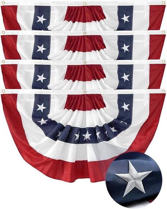 4Pack American Bunting Flag 2x4 Ft Patriotic Bunting Flags 4th of July Decor Outside Porch USA Pleated Half Fan Flag Decorate Garden Embroidered Star Red White & Blue Stripe Banner