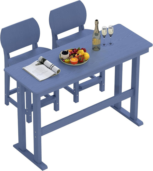 3-Piece Outdoor Patio Bar Table and Chairs Set, All-Weather HDPE High Top Table with 2 Armless Bar Stools, HDPE Bar Furniture Set for Outside, Poolside, Backyard, Garden (Navy Blue)