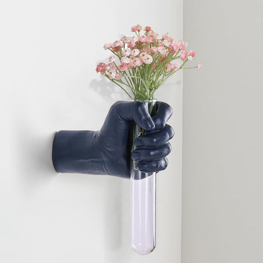 Blue Wall Sculpture,Wall Art Bedoroom,Hand Vase,Funky Flower Vase Decorations,Unique Wall Statue,Home Decor Art