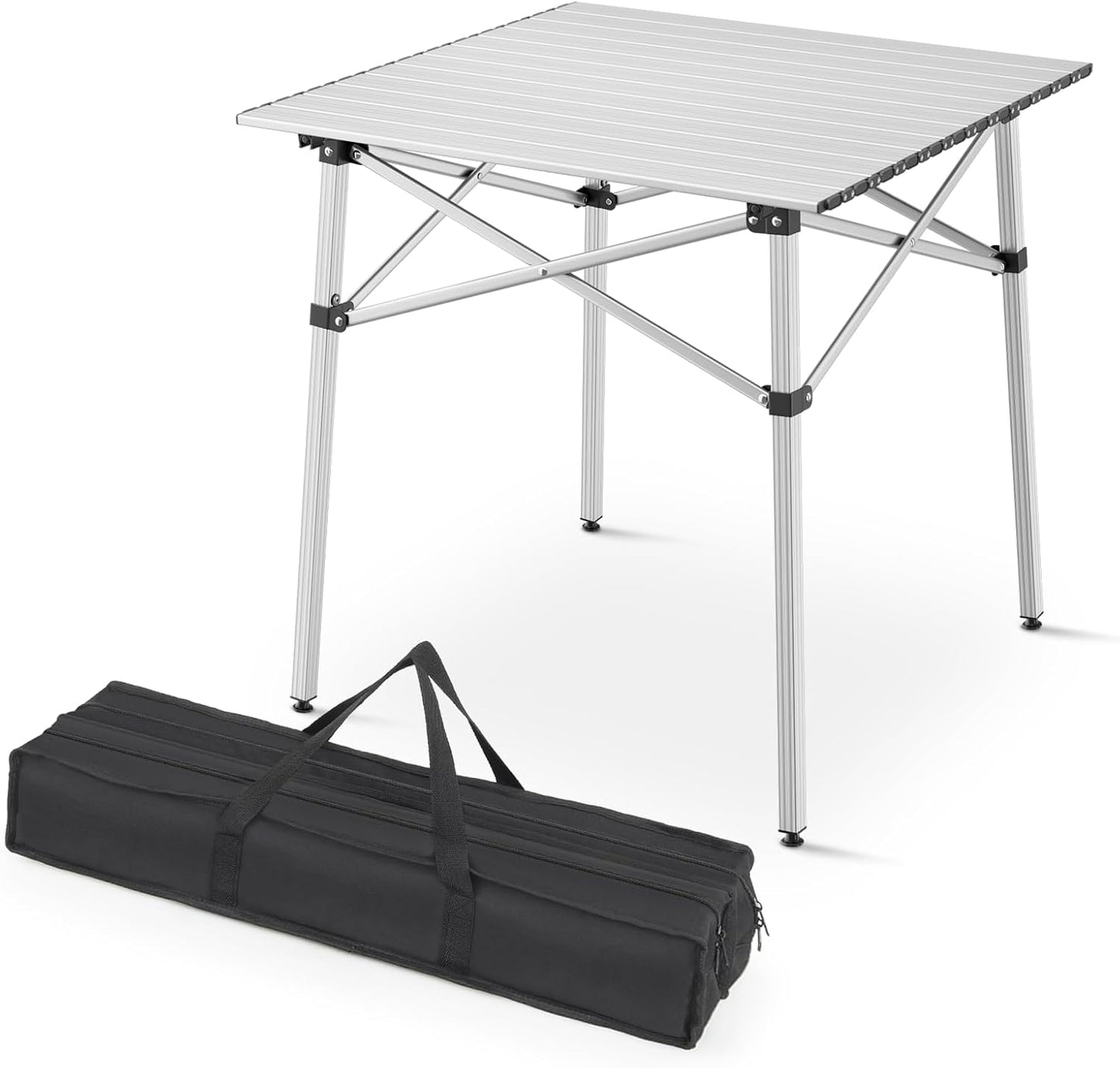 Athena Collection Foldable Camping Table, 28" Small Aluminum Outdoor Folding Camp Table with Roll Up Tabletop and Carry Bag, Lightweight and Portable for Outdoor Camping Picnic Grilling, Silver