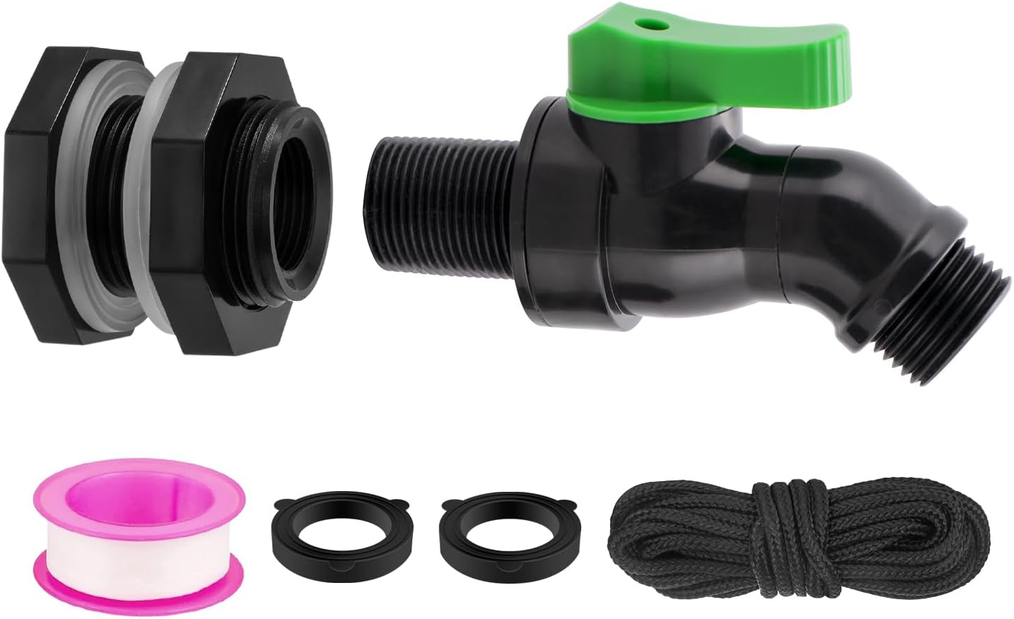 Plastic Rain Barrel Spigot Kit, High Flow Water Barrel Faucet, 3/4 PVC Rain Barrel Valve with Bulkhead Fitting for Outdoor Plastic Bucket Garden Barrels